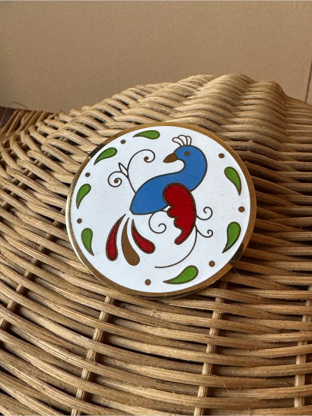 Enamel Peacock Brooch Pin- Blue, Red, Green